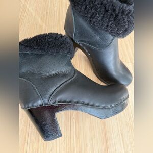 No. 6 Black Heeled Shearling Boots